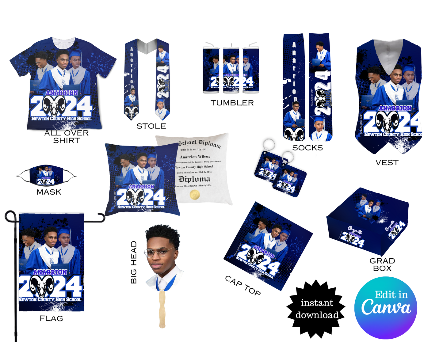 Blue Graduation Bundle Editable Digital Product