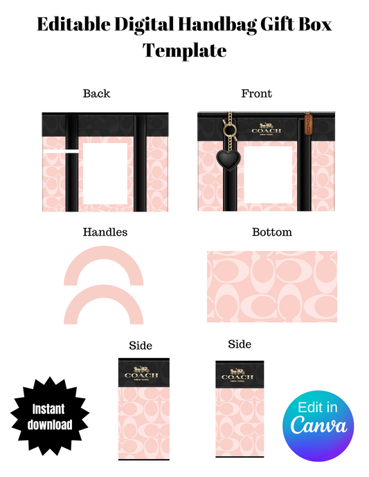 Pink Handbag Gift Box Editable Template Digital Product