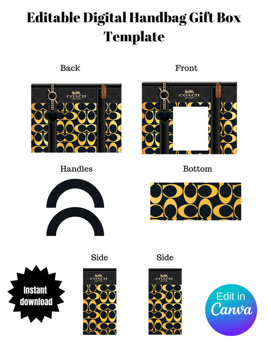 Yellow Handbag Gift Box Editable Template Digital Product