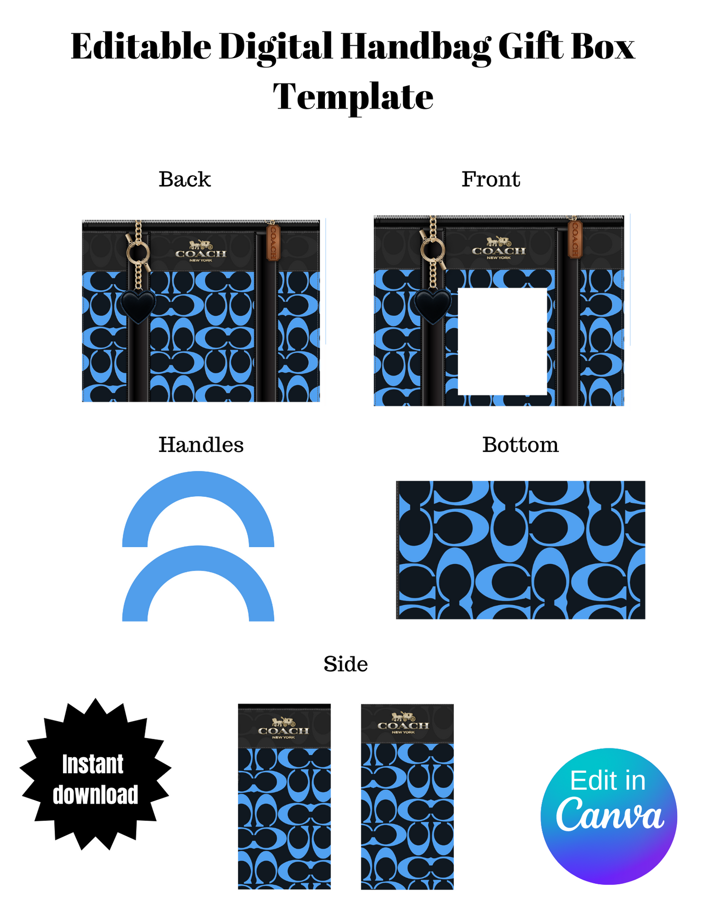 Blue Handbag Gift Box Editable Template Digital Product